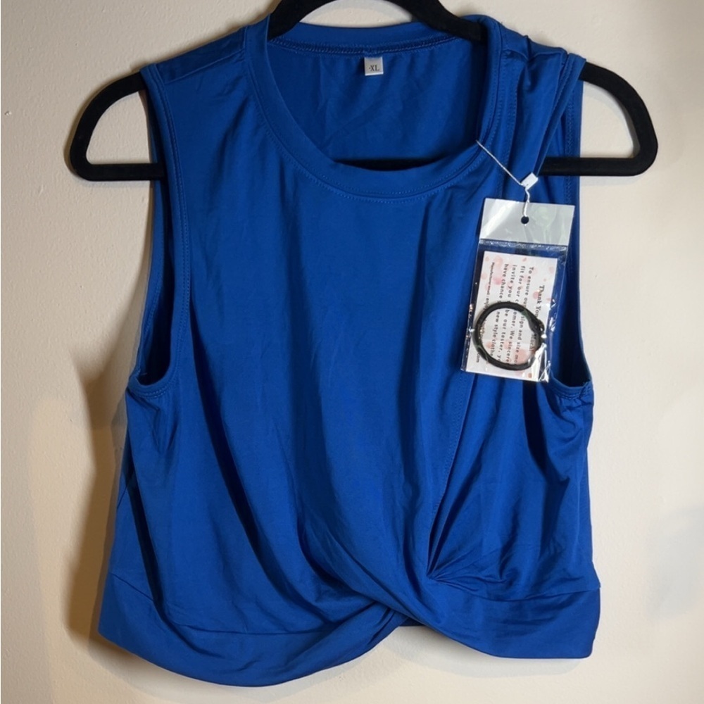 Amazon Royal Blue Twist Front Athletic Tank Top